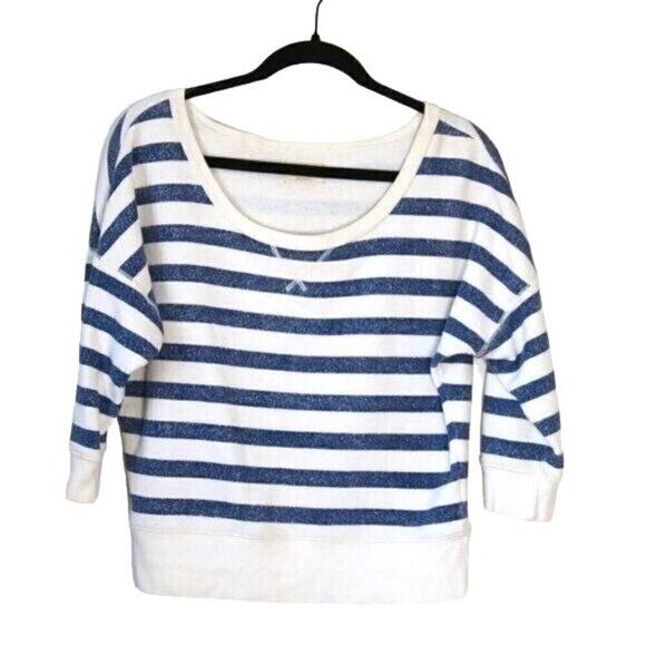 Aerie Scoop Neck Dropped Sleeve Blue White Striped Shirt Medium - Picture 1 of 5